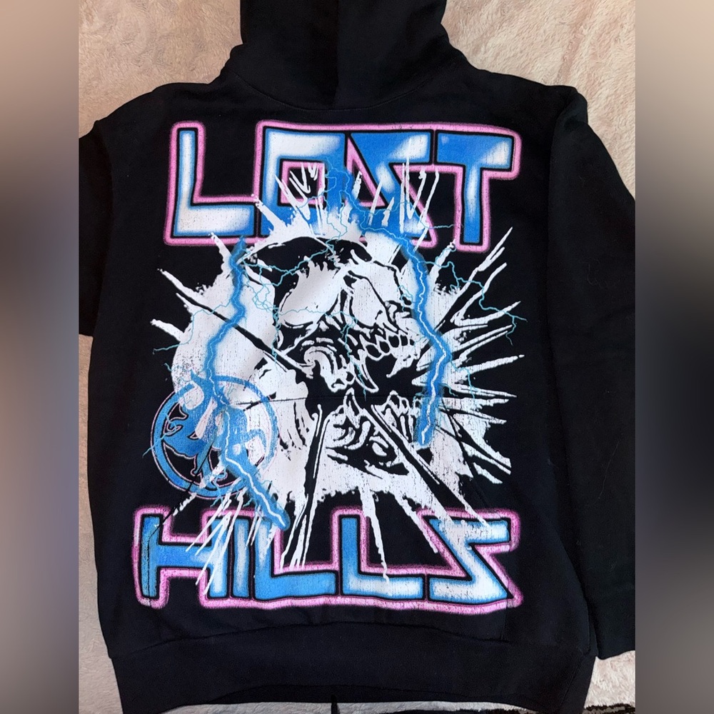 Black Hoodie with Blue and White Graphic NWT